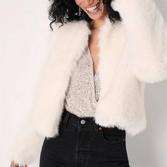 Young Style Faux Fur Jacket Round Neck_CWMM9059