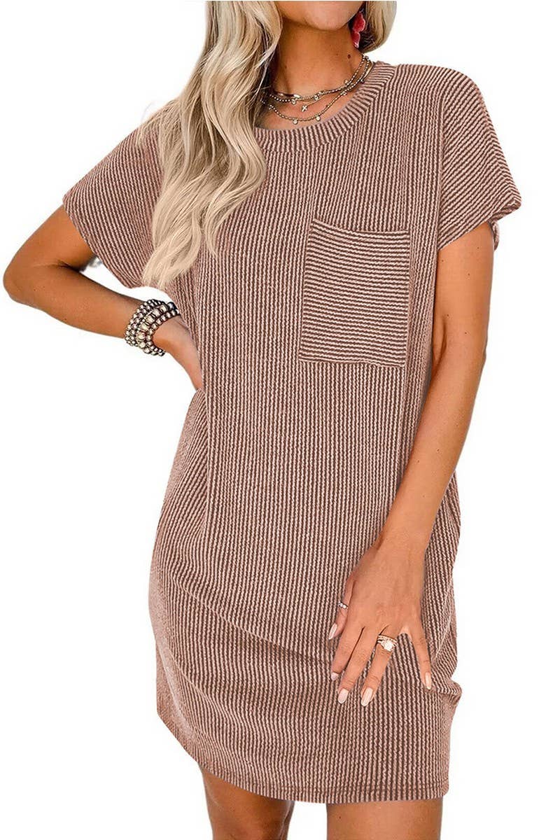 CWDSD4156_CASUAL COLOR CONTRAST TWIST POCKET DRESS