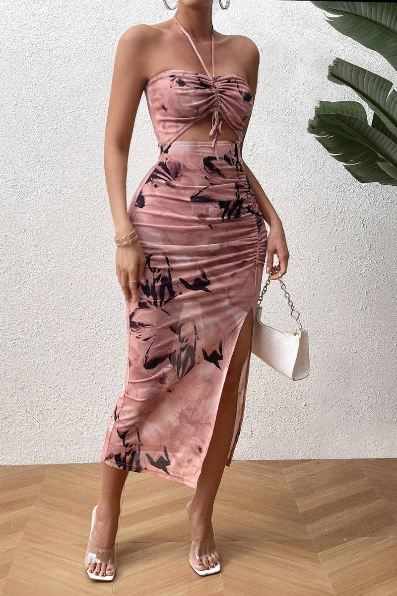 CWDMD5006_SUMMER SEXY BACKLESS PLEATED SLIM DRESS