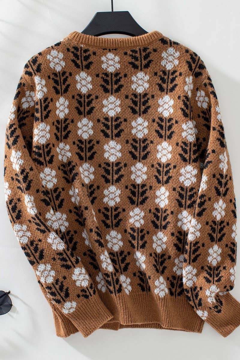 CWOCAL0842_SINGLE BREASTED JACQUARD KNIT CARDIGAN SWEATER