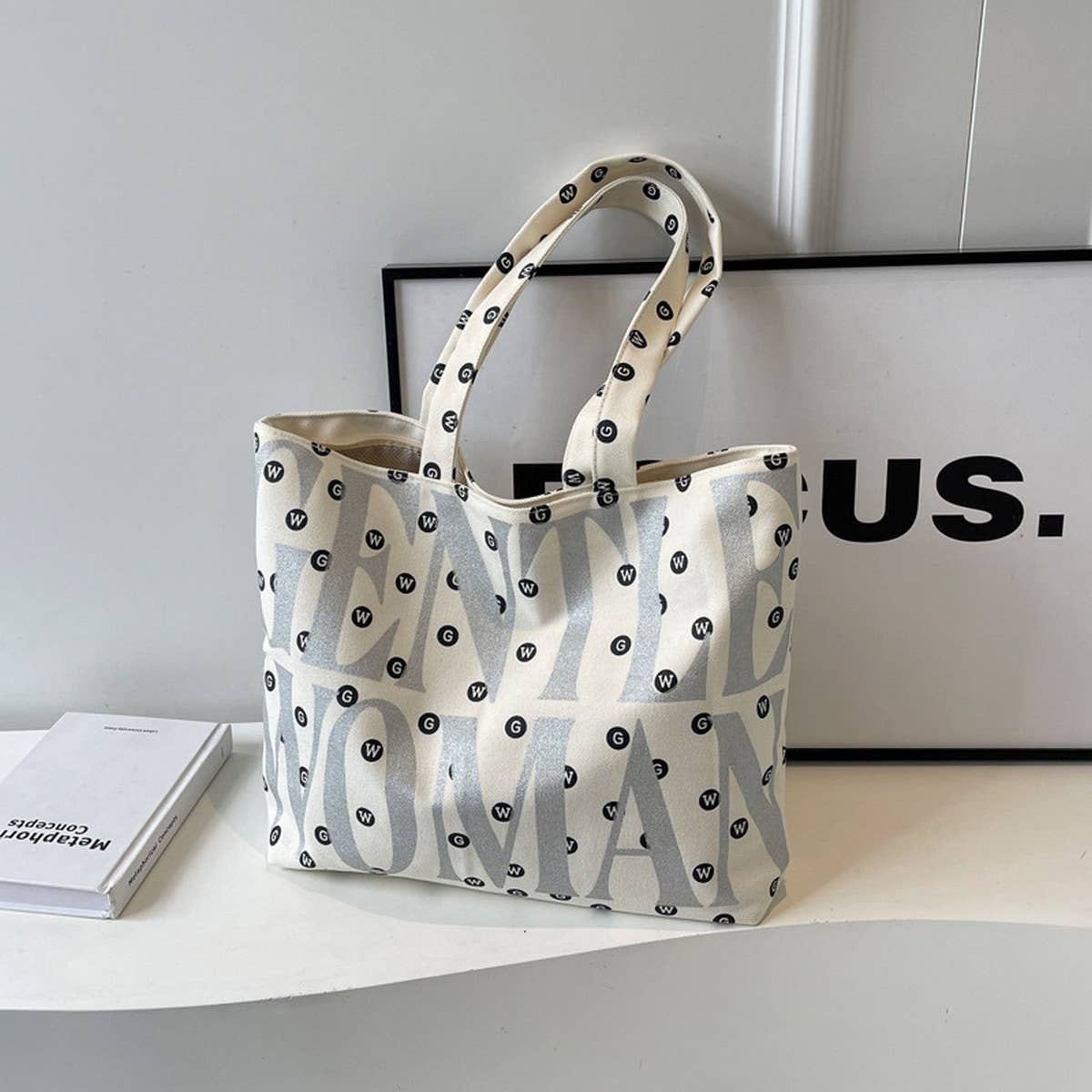 2024 NEW TEXTURED LETTERING CANVAS SHOULDER BAG_CWAB2693