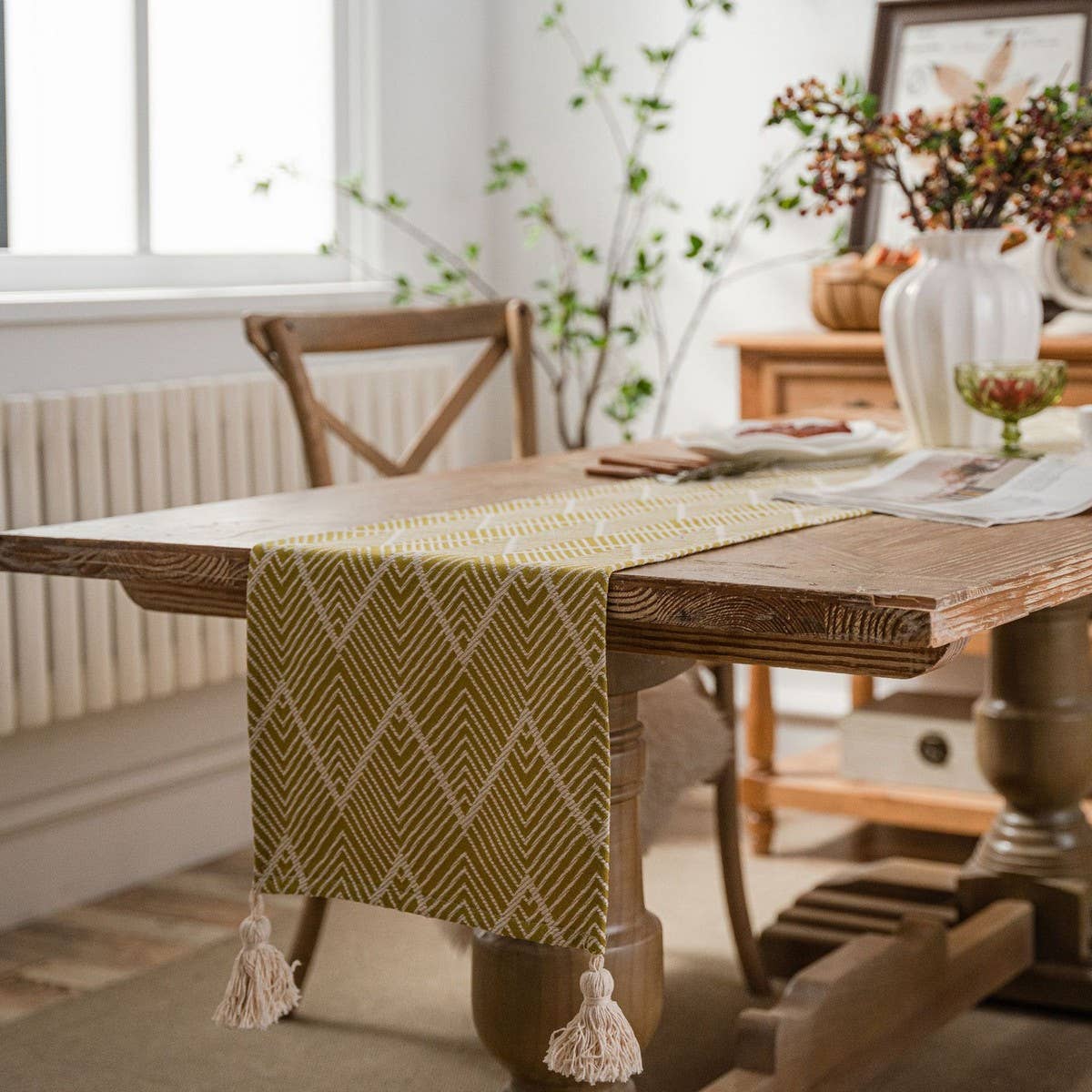 GEOMETRIC TASSEL VERSATILE TABLE RUNNER