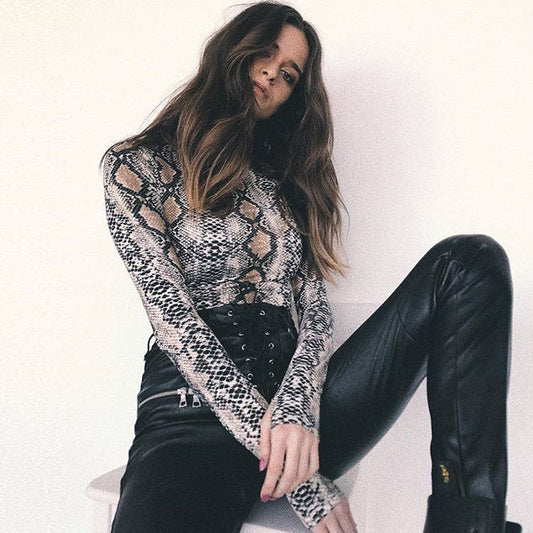 SERPENTINE PRINT LONG-SLEEVED HIGH-NECK ONESIE