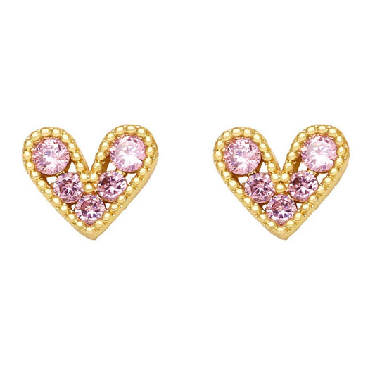 MINI COLORED ZIRCON HEART SHAPED EARRINGS