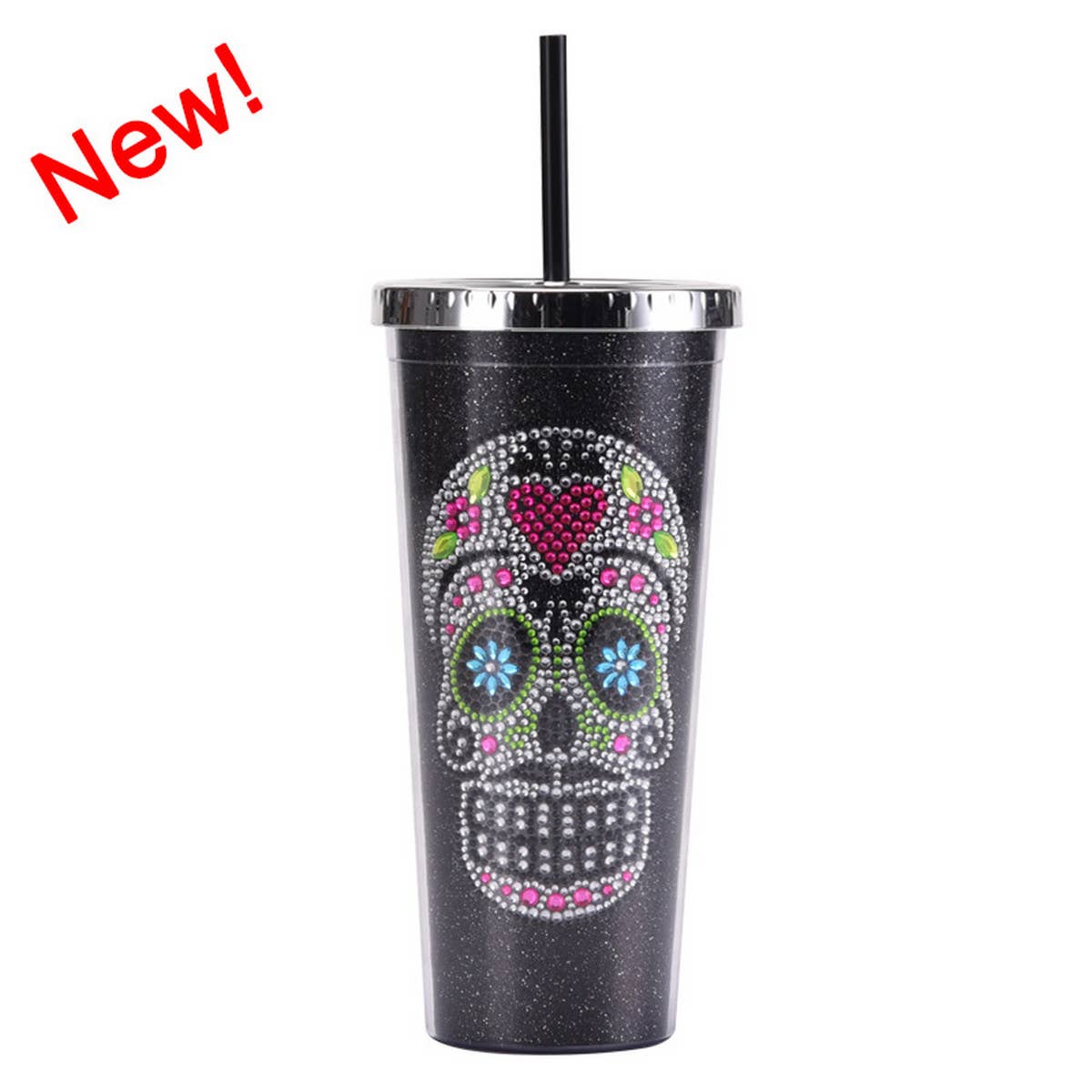 DOUBLE-LAYER STRAW SKULL WATER CUP