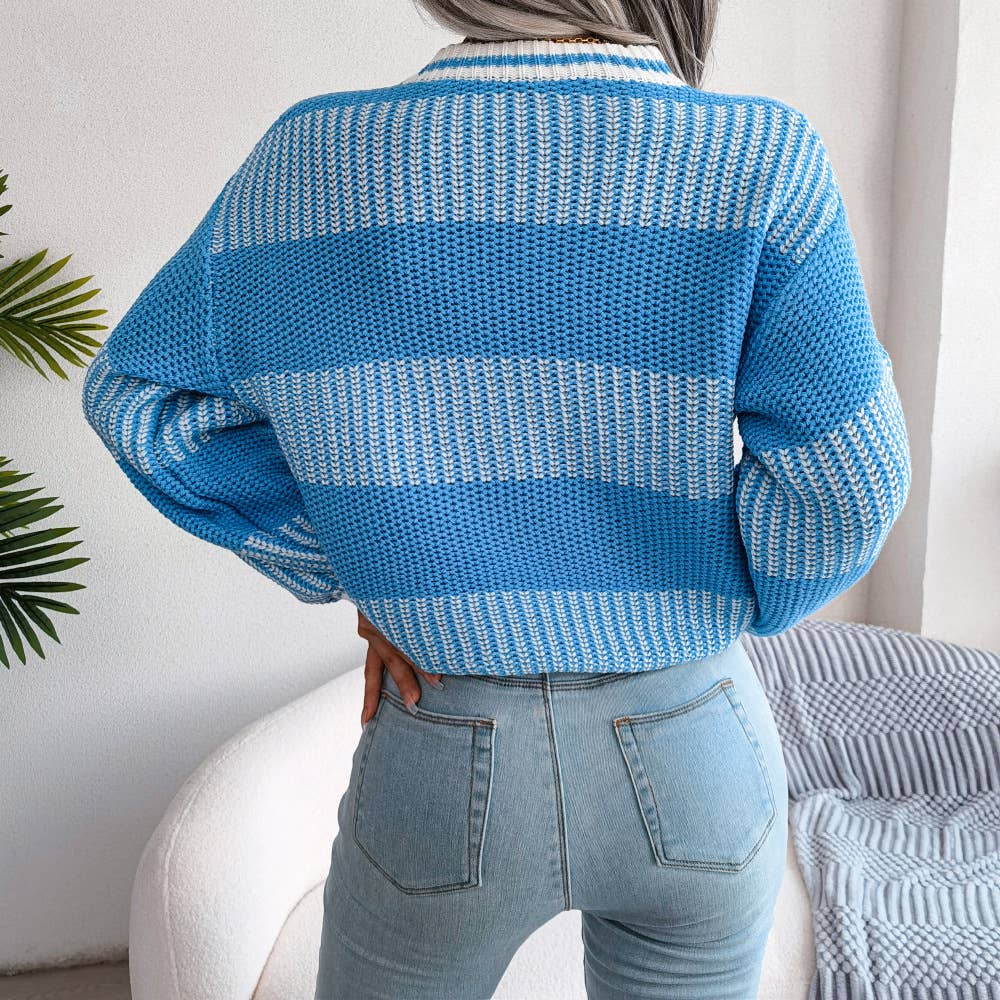 STRIPED LONG SLEEVE SWEATER IN CONTRASTING COLORS