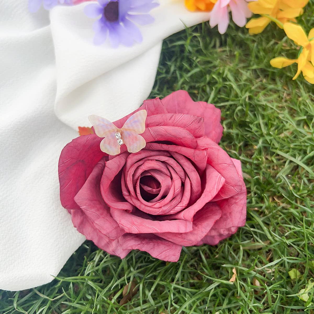 Romantic elegant butterfly plastic rose hairpin