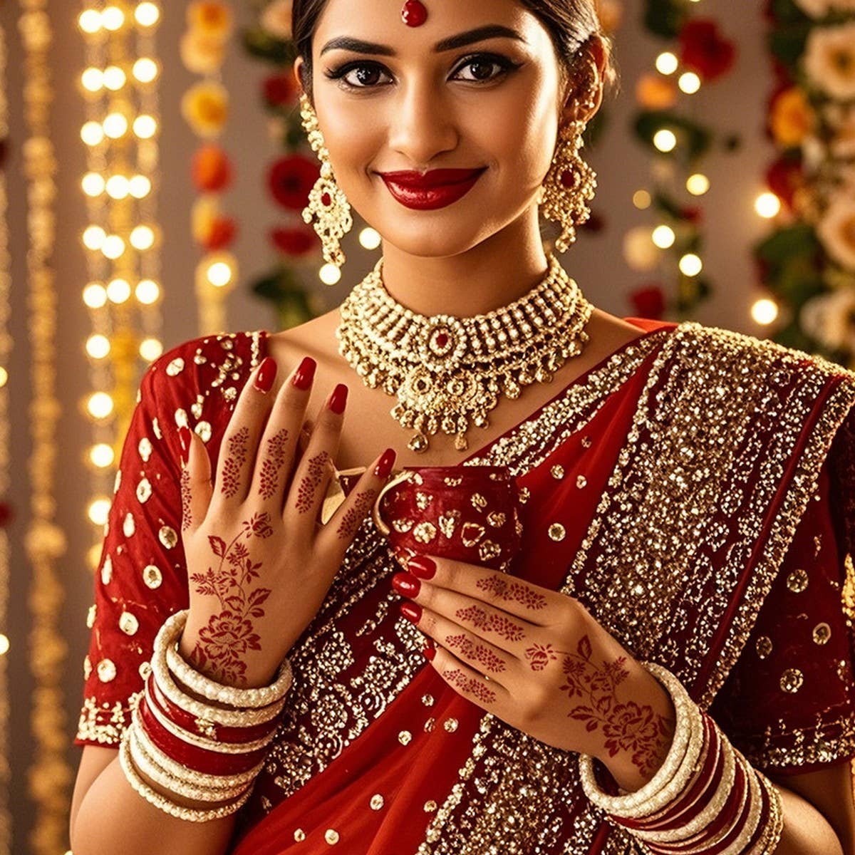 Realistic Henna Tattoo Stickers Brown Red Lace_CWMM8361