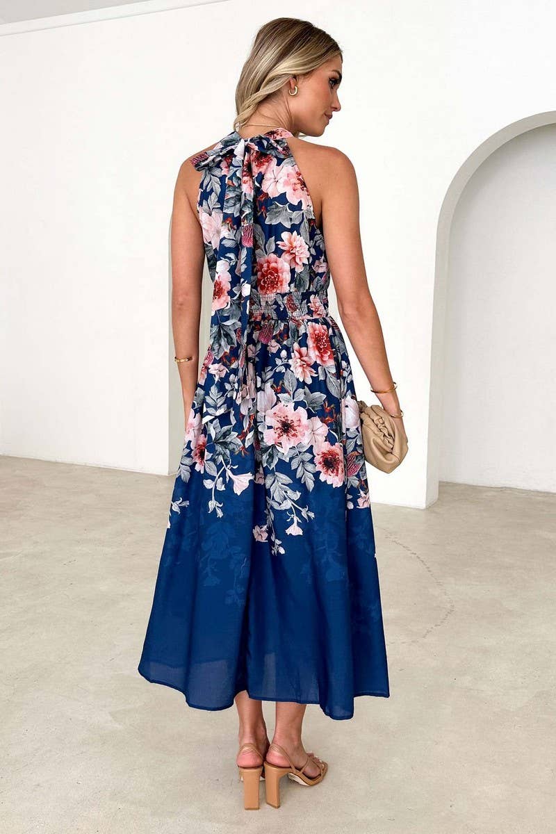 SLEEVELESS PRINTED HANGING NECK DRESS_CWDTD0143