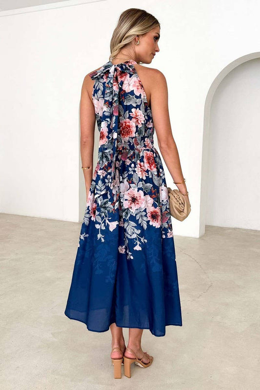 SLEEVELESS PRINTED HANGING NECK DRESS_CWDTD0143