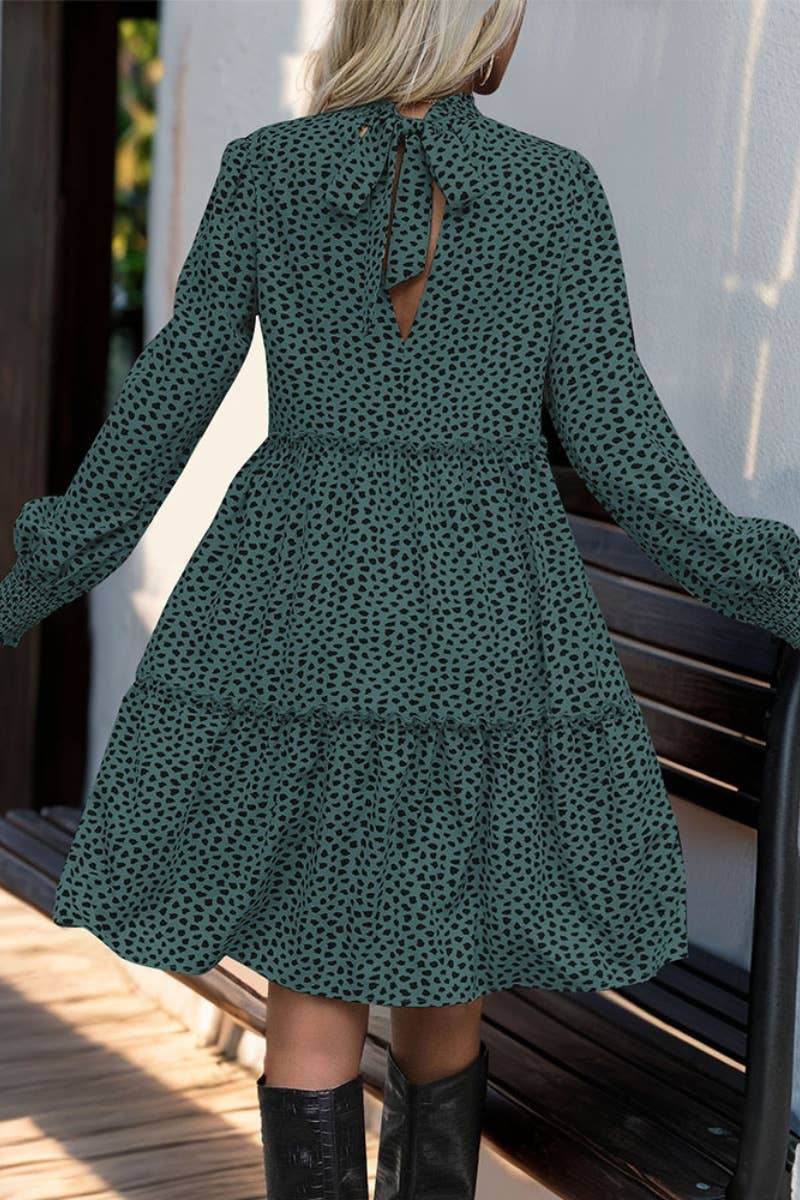 CWDSD6519_CHOKER LONG SLEEVE LEOPARD PRINT WAIST DRESS