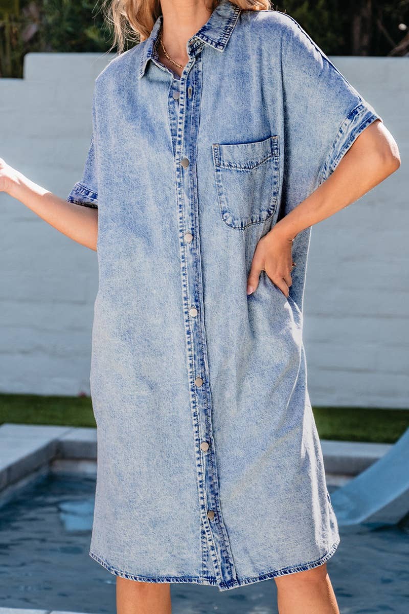 CWDSD5353_DENIM SINGLE-BREASTED SHORT-SLEEVED DRESS SHORT