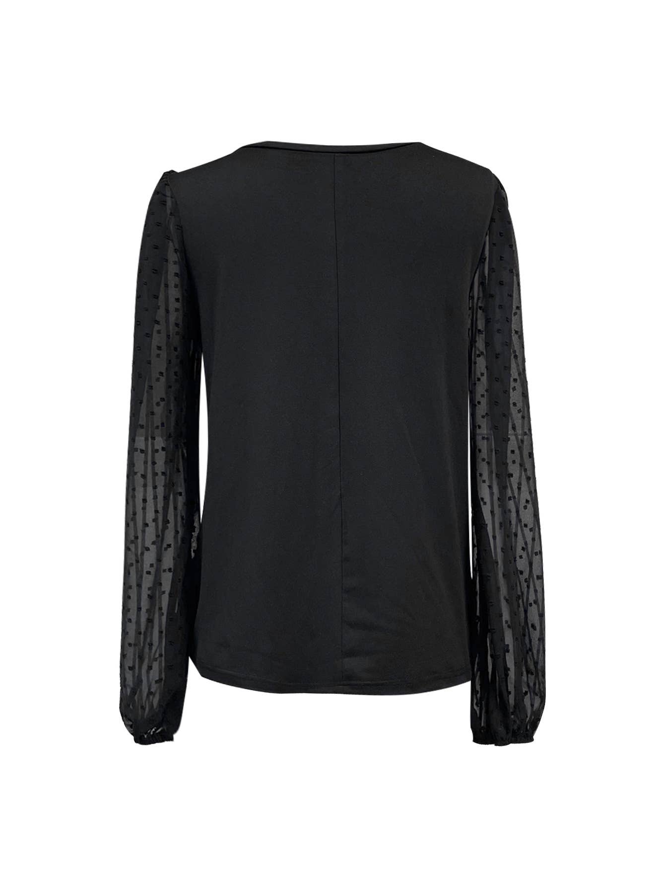 Solid-color V-neck patchwork long-sleeved top