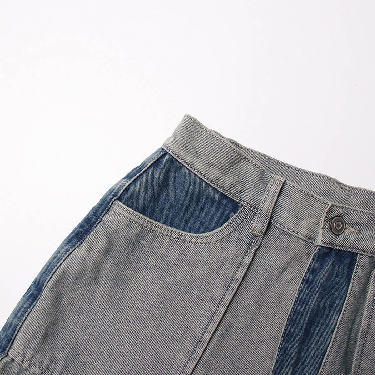 STRAIGHT LEG COLOR BLOCKING DENIM CASUAL PANTS_CWJP0202