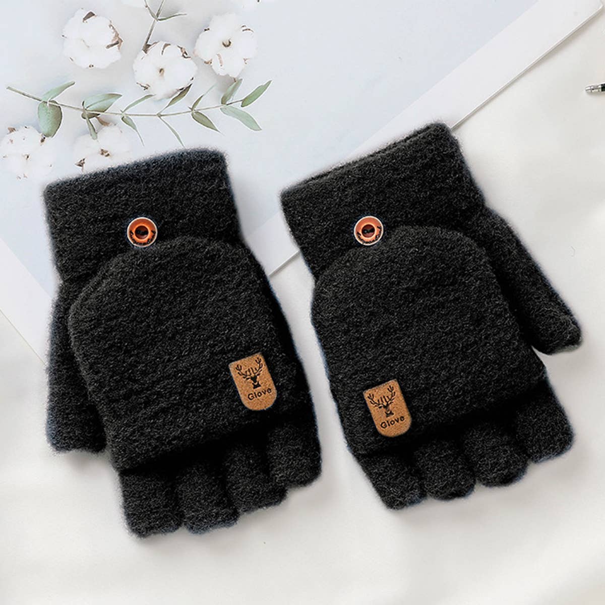 Men¡¯s Winter Flip Mittens Knit Half Full Finger_CWAG0524