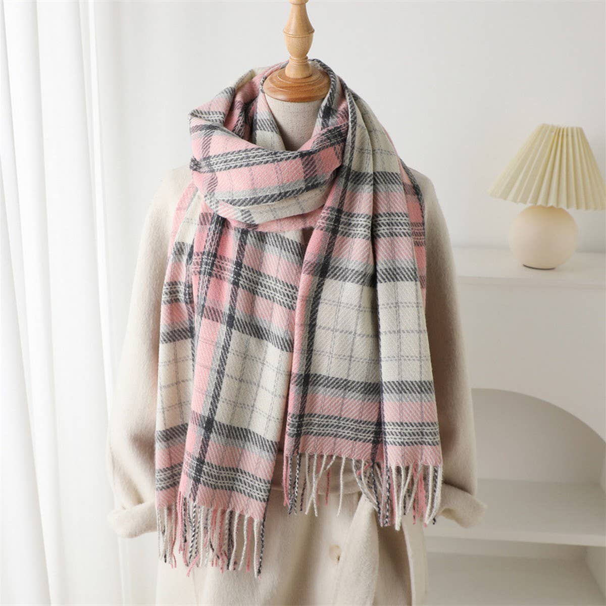 Classic Plaid Fringe Scarf Wrap for Cold Days