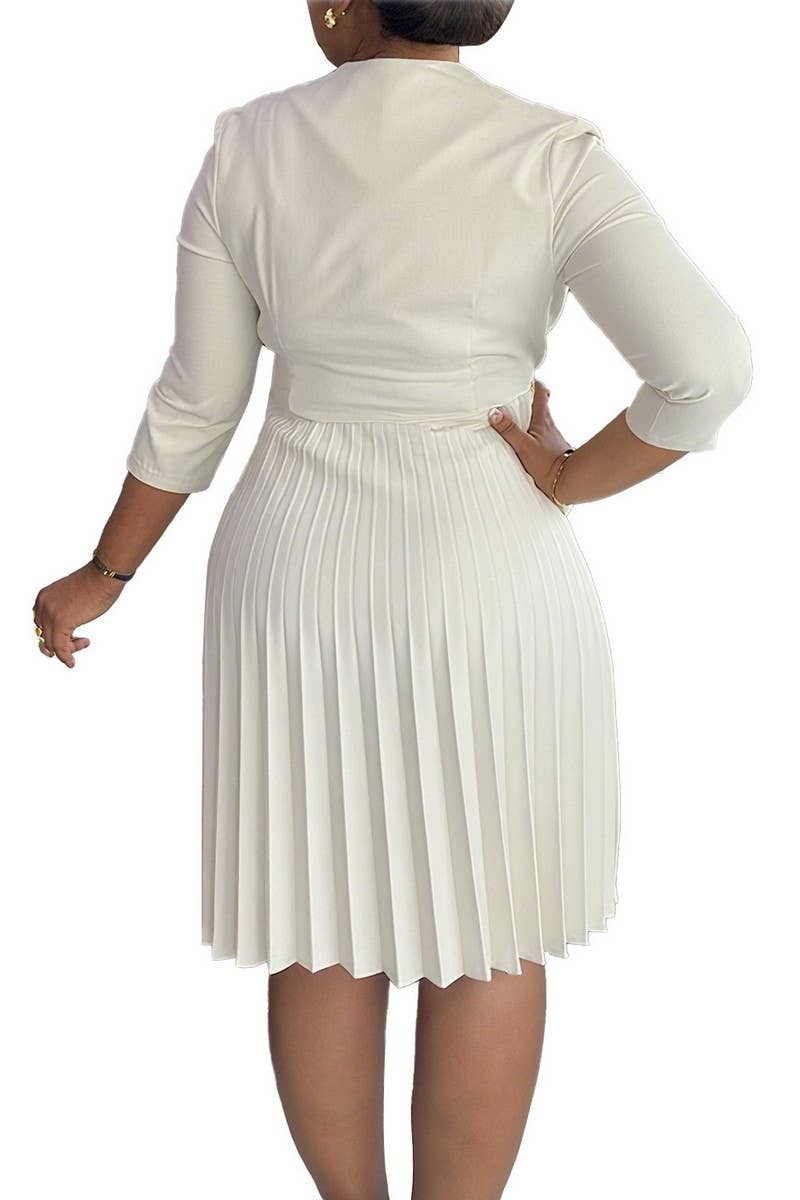 CWDMD01254_2025 WOMEN BLAZER COLLAR 3/4 SLEEVE ELEGANT DRESS