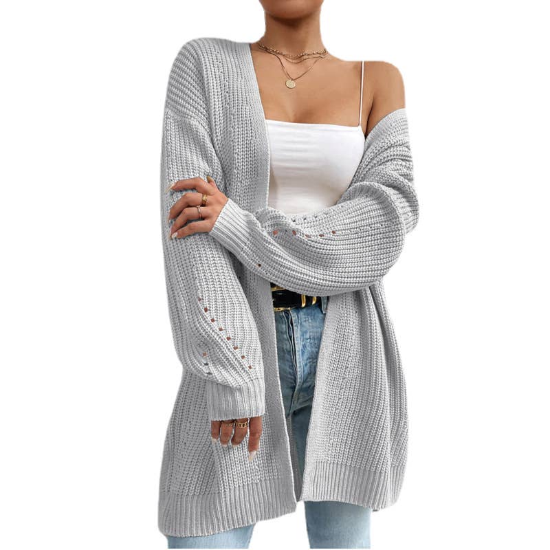 V-NECK LOOSE SOLID COLOR LAZY CARDIGAN