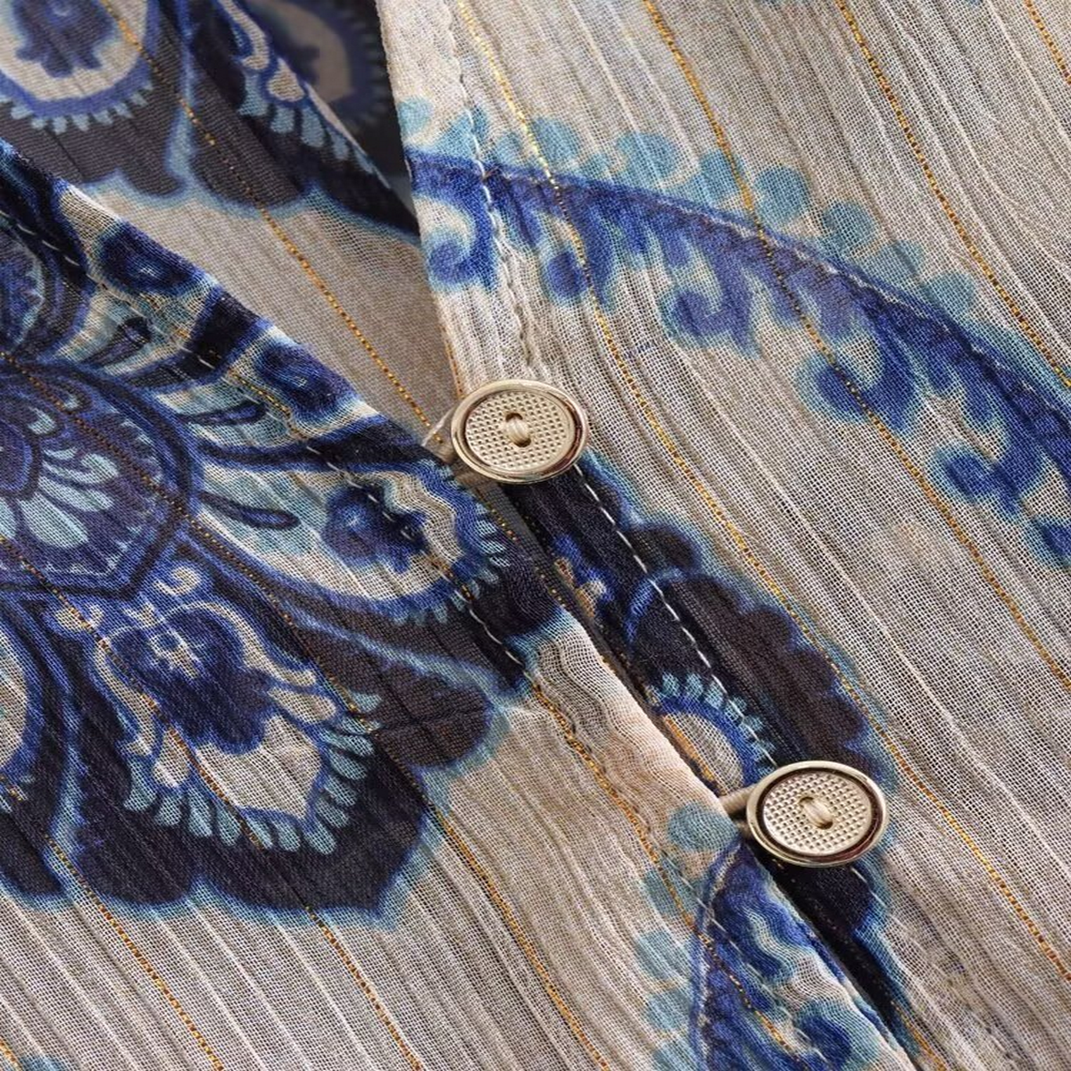 Metallic Print Blouse ? French Style Fall Top