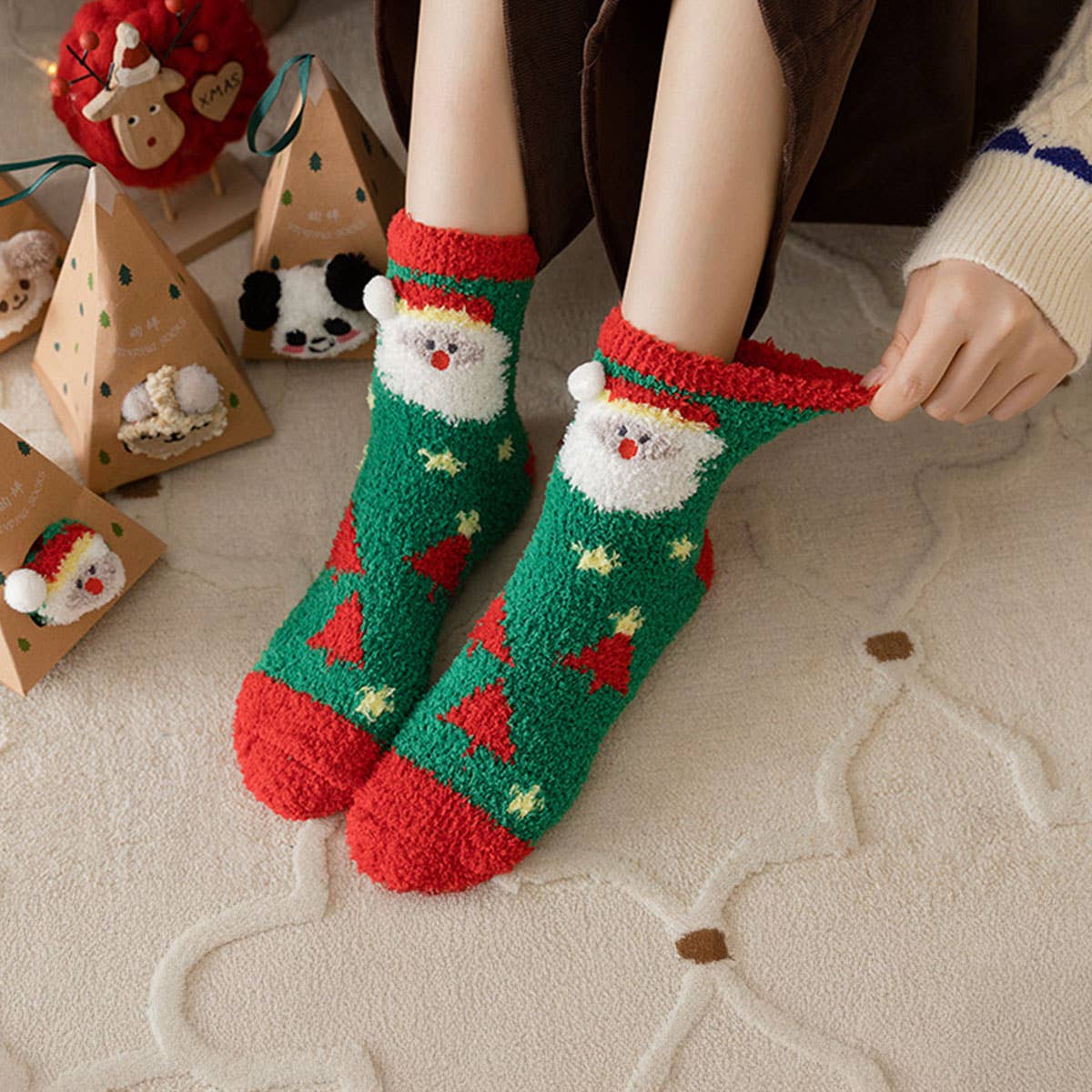 SANTA CLAUS FUZZY CHRISTMAS SOCKS GIFTS FOR WOMEN
