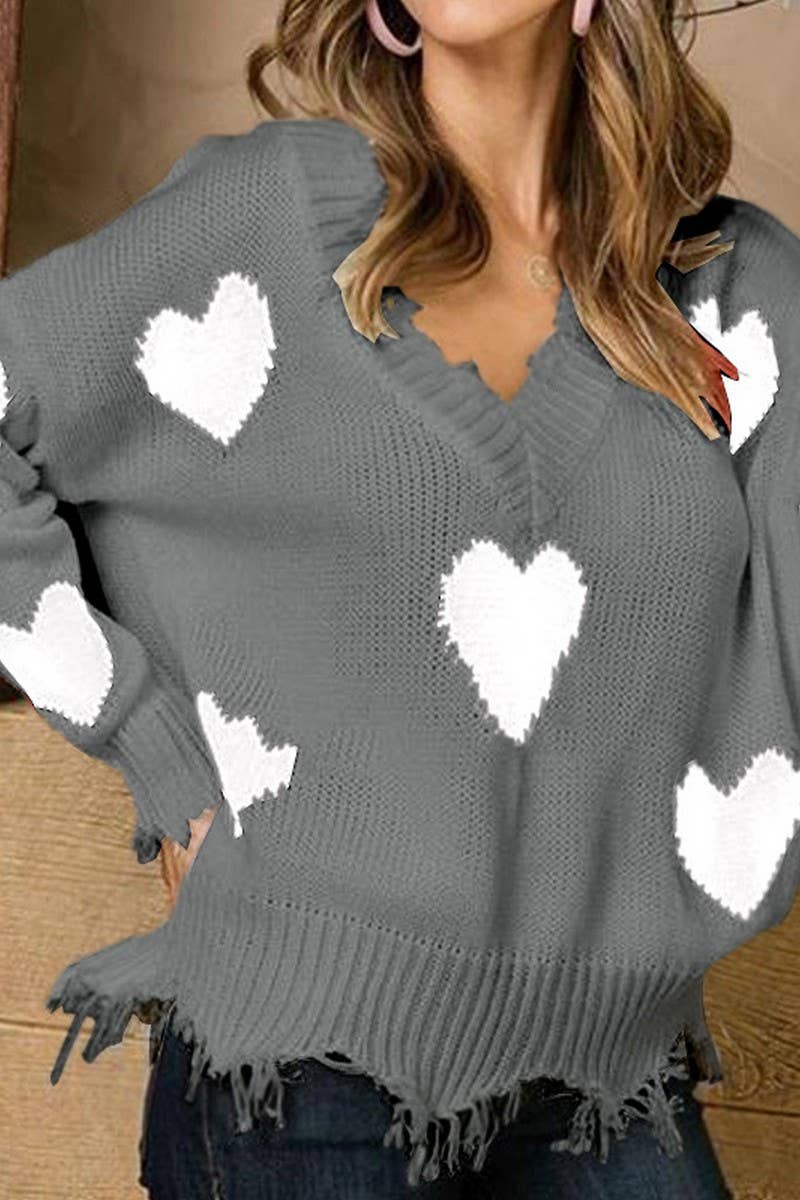 CWOSWL07358_VALENTINE'S HEART PATCH V NECK KNIT SWEATER