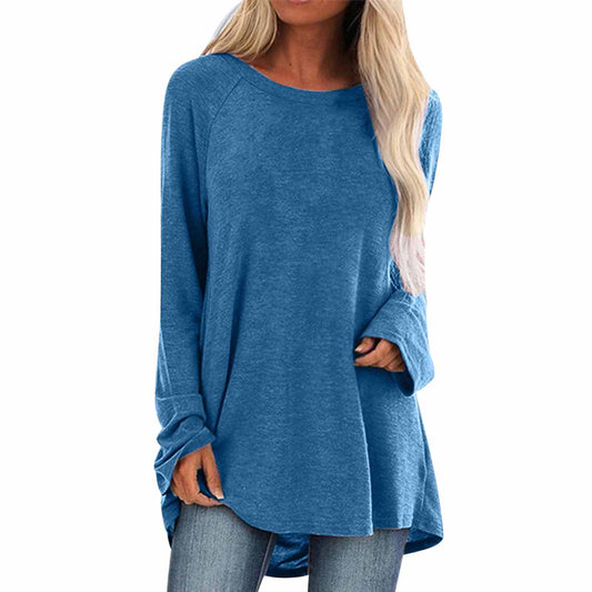 SOLID COLOR LOOSE LONG LONG-SLEEVED T-SHIRT