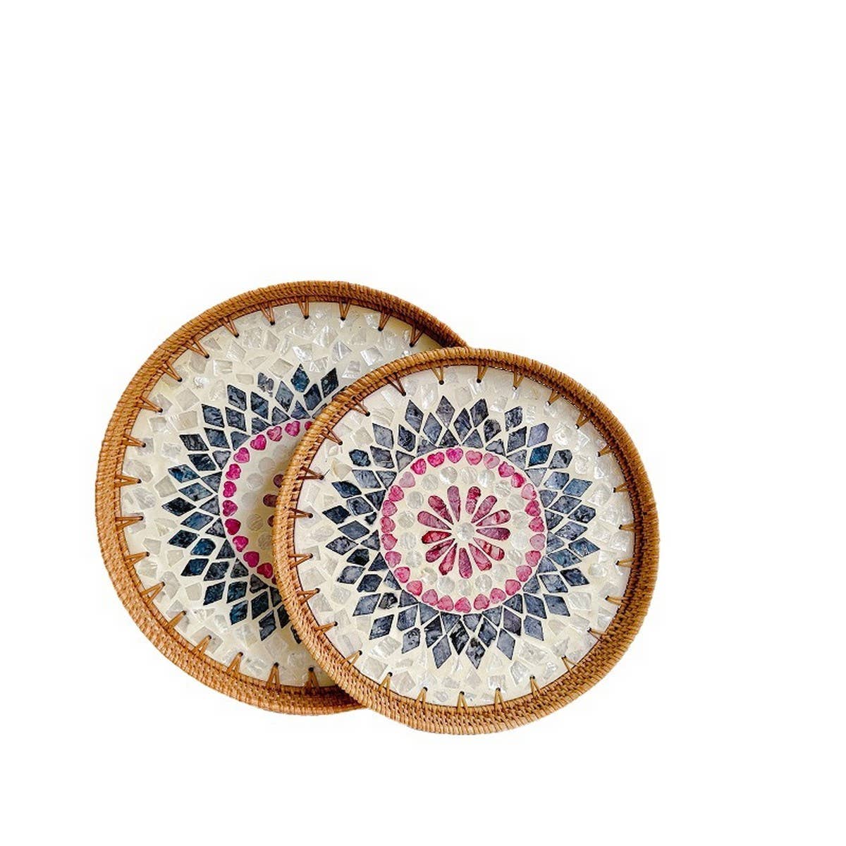 RATTAN SHELL STORAGE BASKET TRAY 2-PIECE SET_CWMM4542