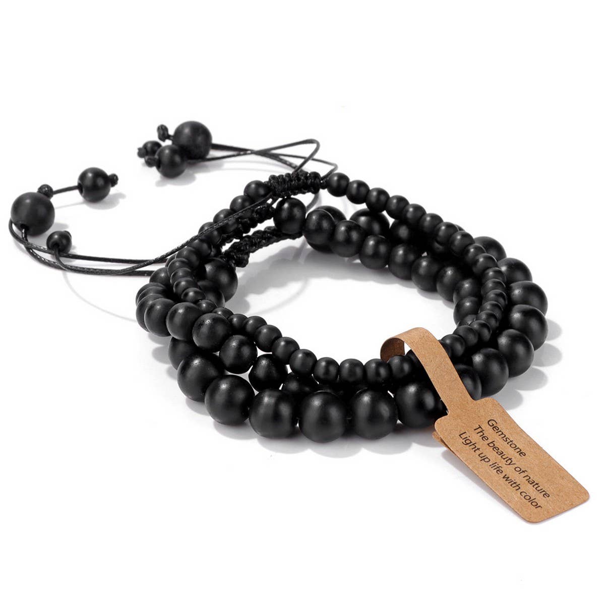 CWAJE4234_NATURAL STONE BEADS BRAIDED THREE-PIECE BRACELET