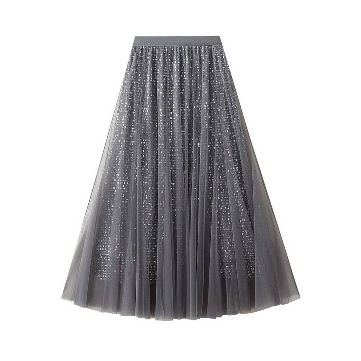 Sequin Tulle A-Line Maxi Skirt with Flowing Drape