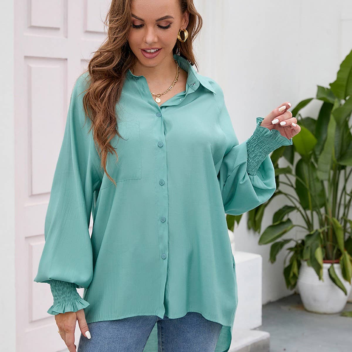 Rotator cuff Tencel solid color soft loose top