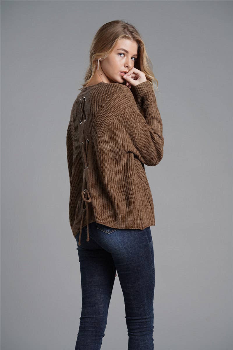 WOMEN'S LOOSE KNIT SWEATER CREW NECK KNIT SWEATER
