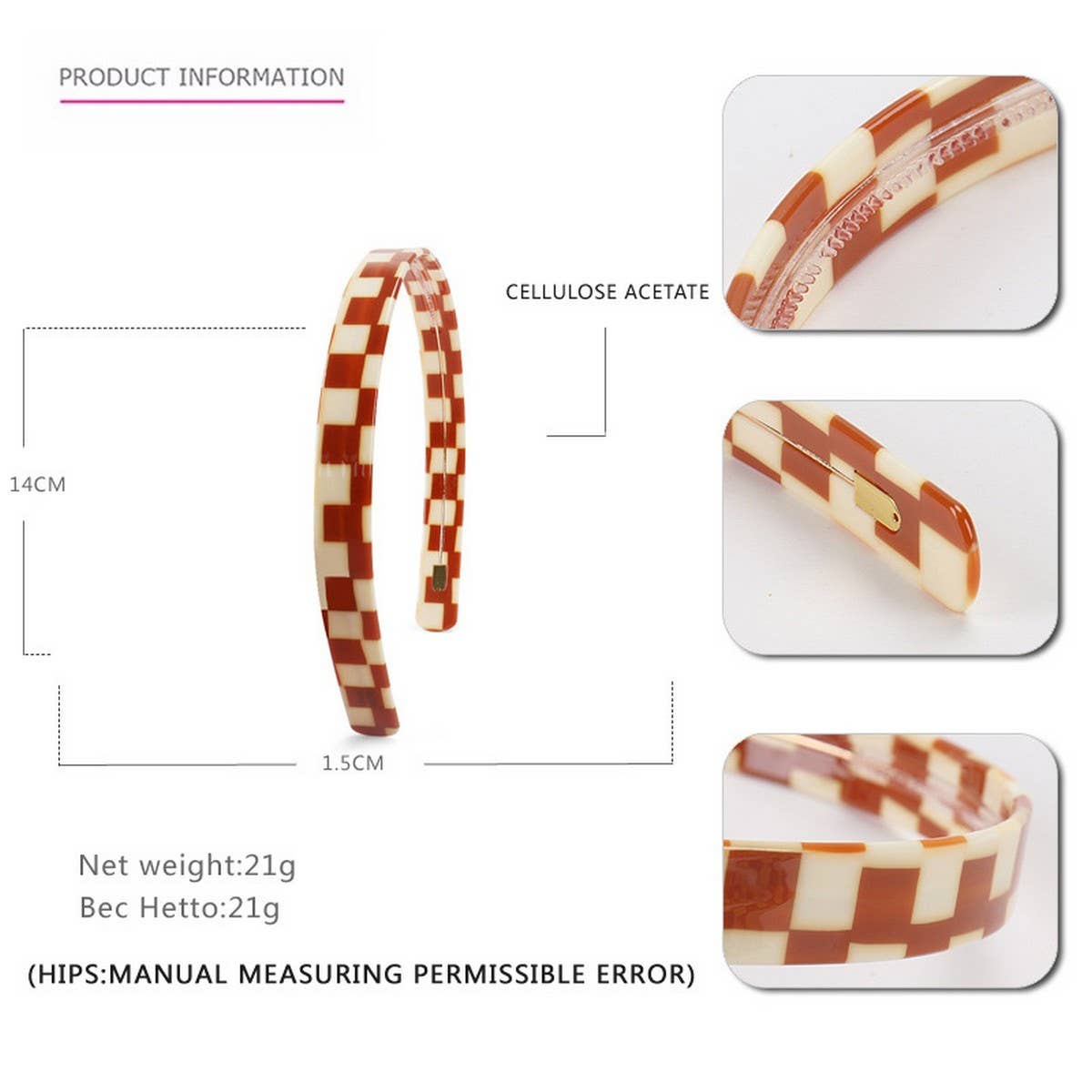 COLORFUL CHECKERBOARD ACETATE HEADBAND HAIRPIN