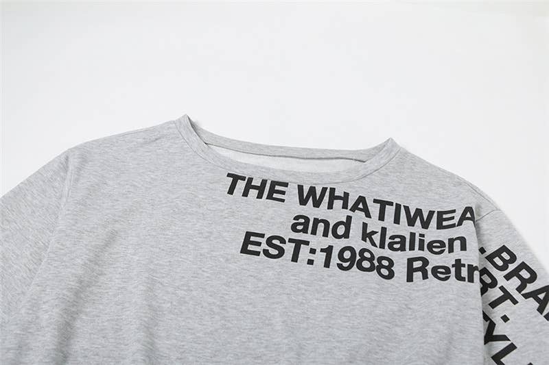 SLANT SHOULDER LETTER-PRINT LOOSE PULLOVER HOODIE