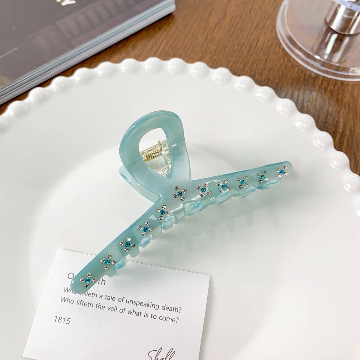 Sky Blue Hair Claw, Luxe Large Rhinestone Clip_CWAHA1595