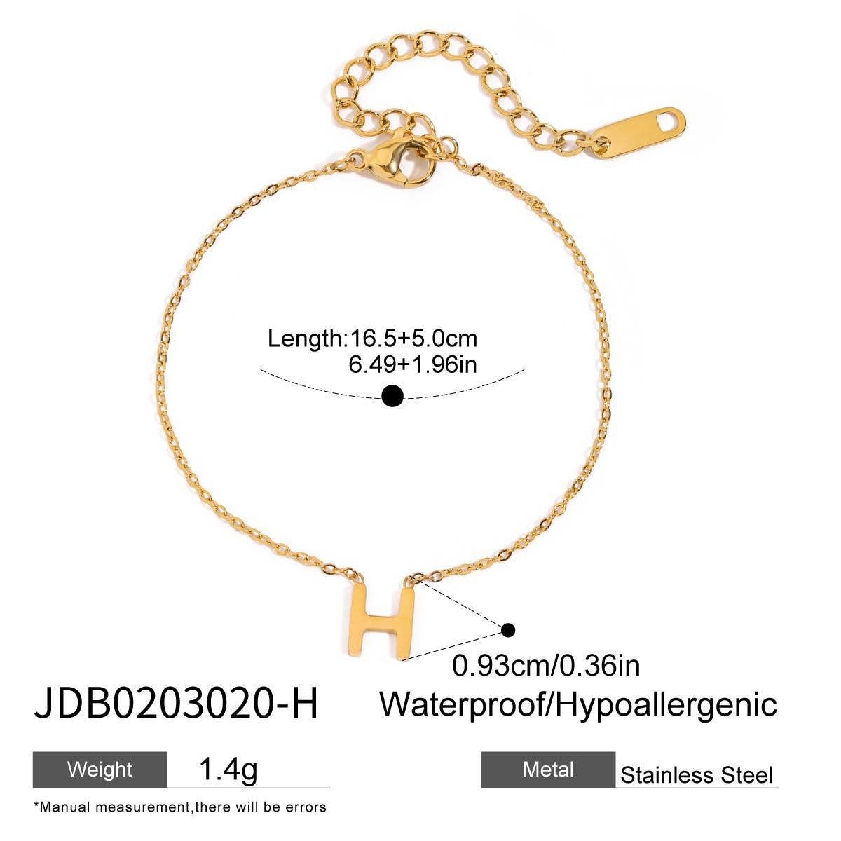 18K Gold Titanium Letter Necklace & Bracelet Set_CWAJE4743