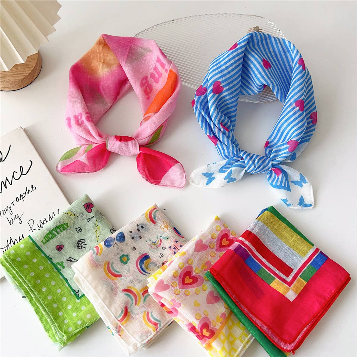 Cotton Linen Floral Square Scarf for Women