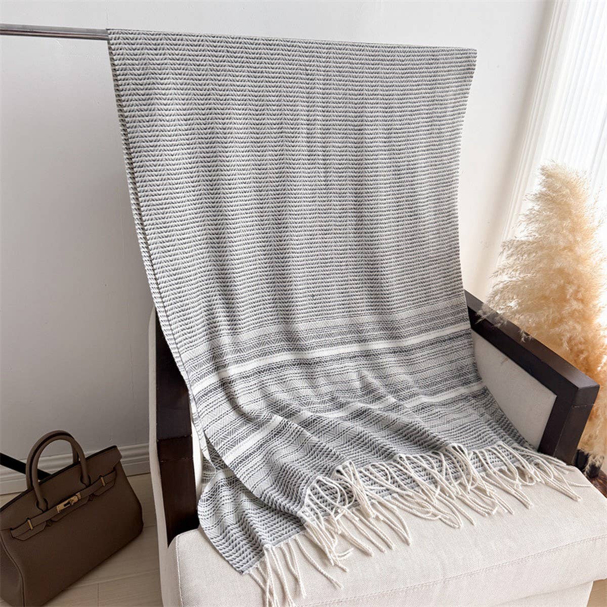 Classic Checkered Shawl Scarf with Soft Tassels