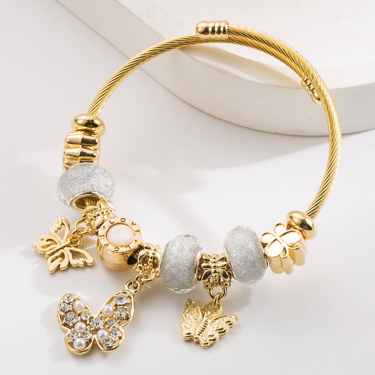 Butterfly Bead Charm Adjustable Bracelet_CWMM8492