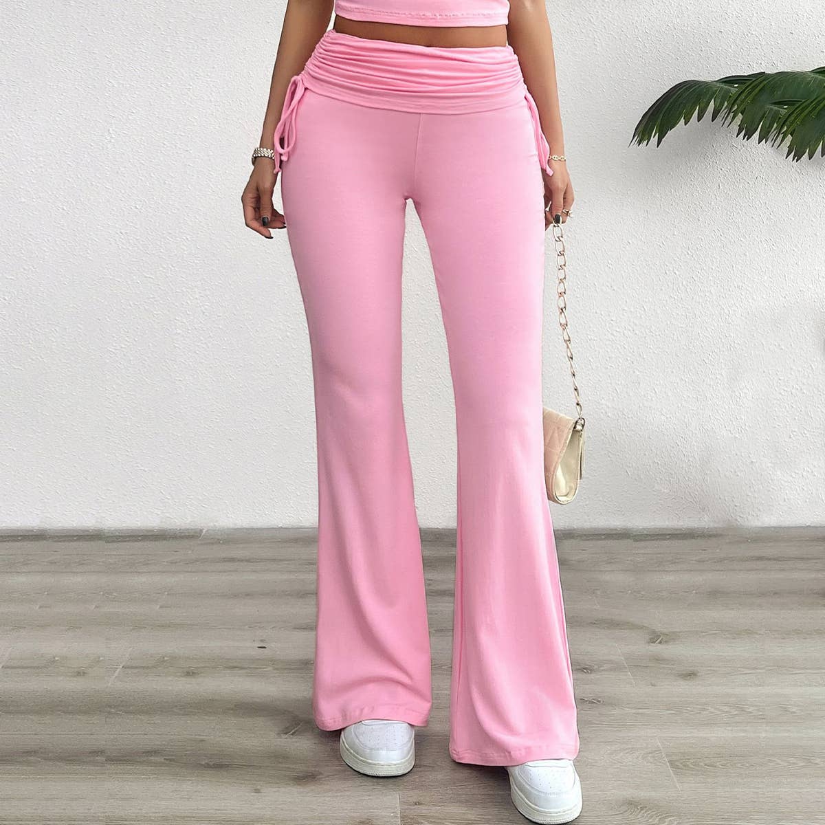 COMFORTABLE CASUAL SOLID COLOR SLIM PLEATED PANTS