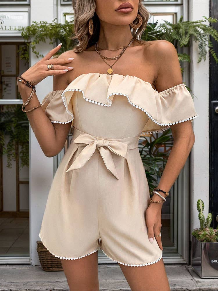 Off-shoulder ruffle waistband jumpsuit