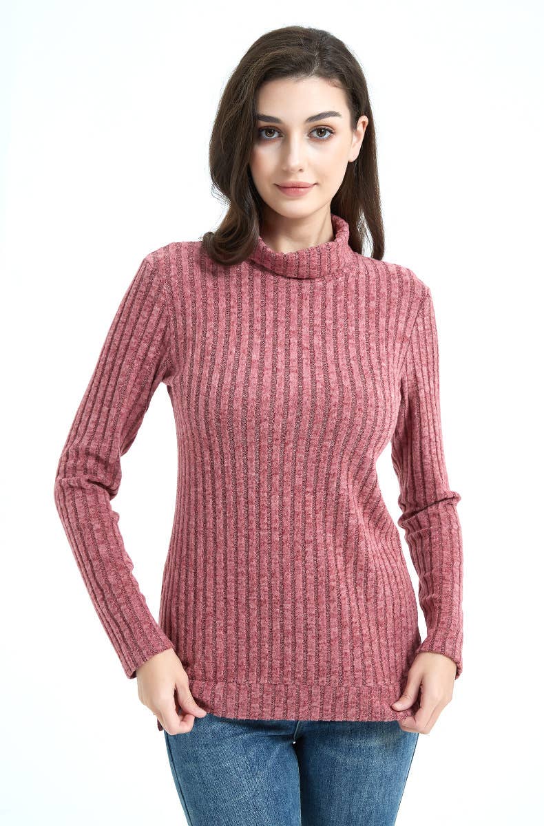 STYLISH TURTLENECK SOLID COLOR PIT STRIPE SWEATER