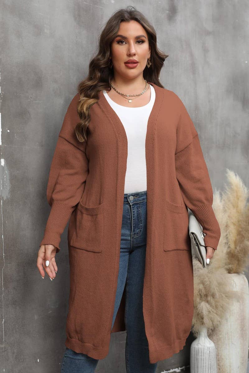 CWOSWL07381_PLUS SIZE WOMEN LONG KNIT CARDIGAN SWEATER