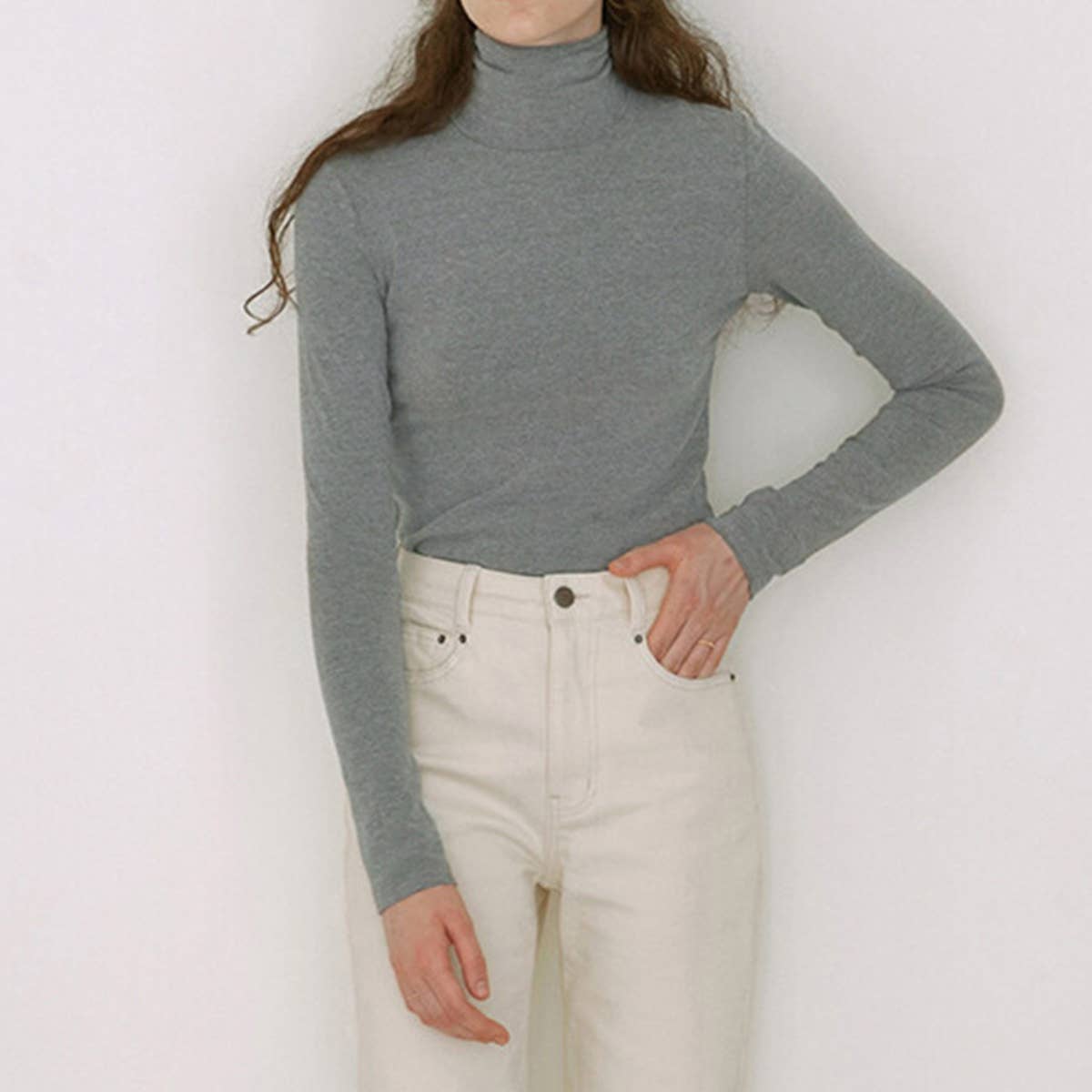 SLIM-FIT HIGH ELASTIC LONG SLEEVE FOLDED T-SHIRT