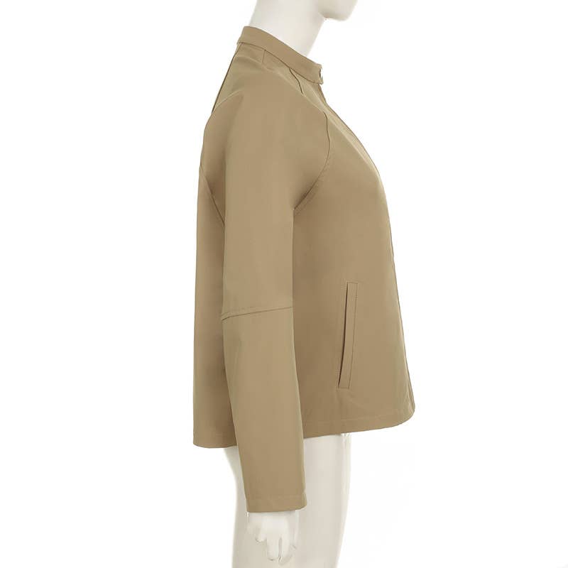 STAND COLLAR BUCKLE CARDIGAN LOOSE CASUAL COAT