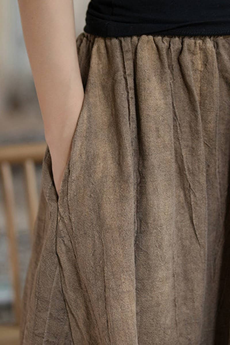 CWBLS0307_COTTON AND LINEN ELASTIC WAIST LONG LOOSE SKIRT