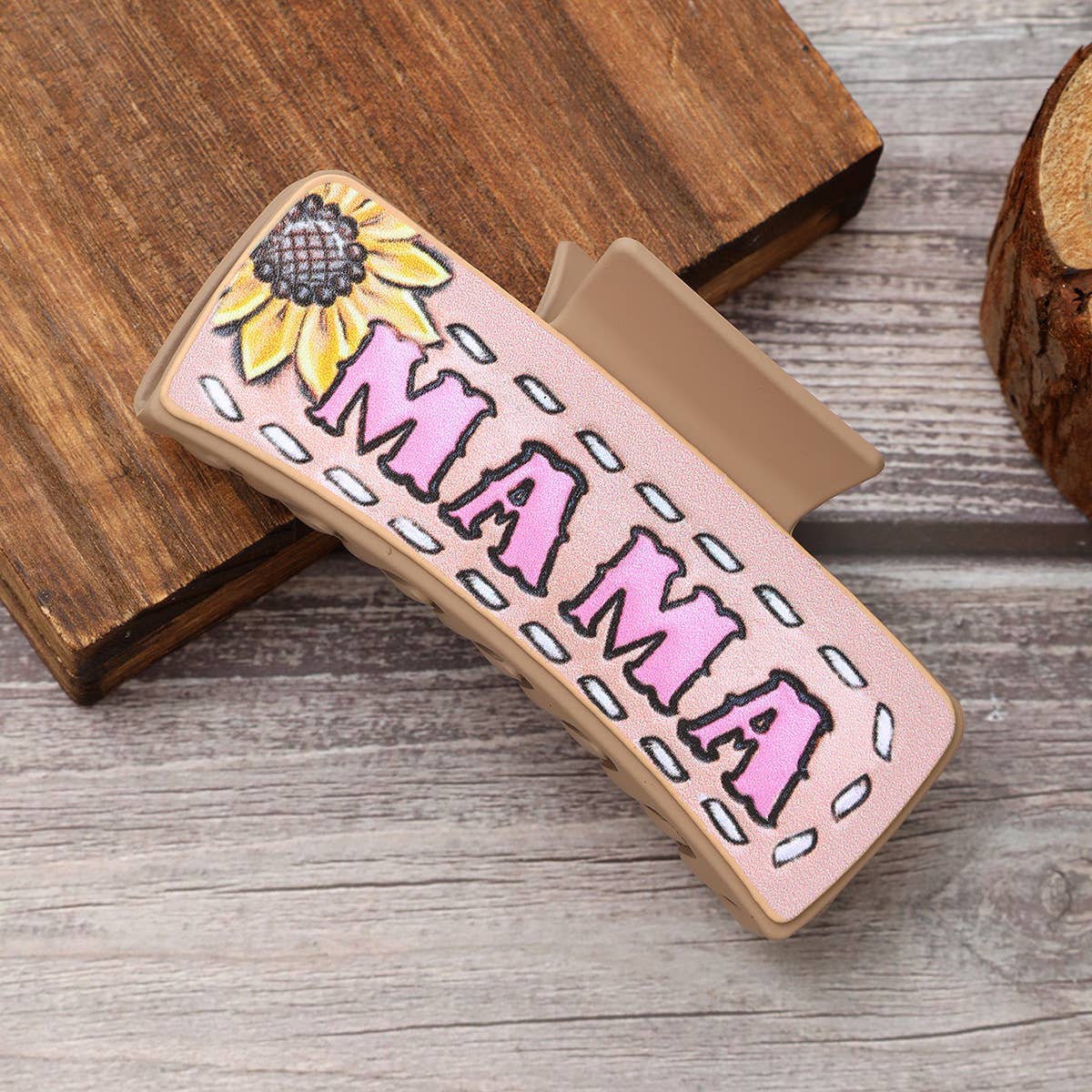 Western Cactus Sunflower Hair Claw - Leather Clip