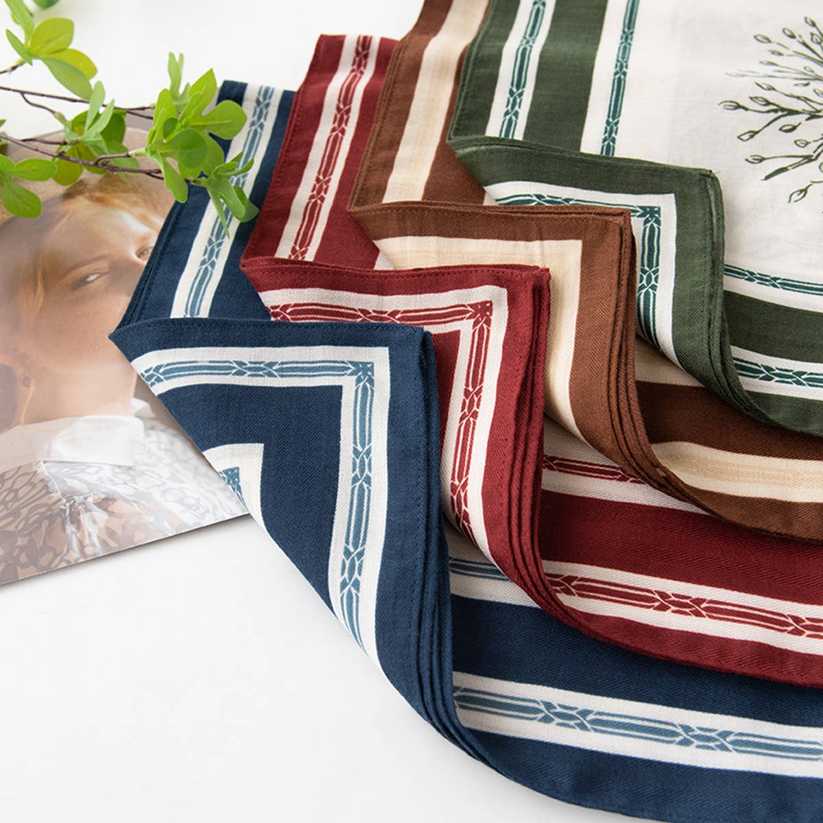 VERSATILE SHIRT RETRO PLANT PRINT SQUARE SCARF