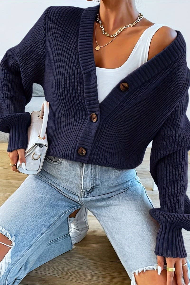 CWOCAL00828_CASUAL V-NECK LOOSE KNITTED SWEATER CARDIGAN