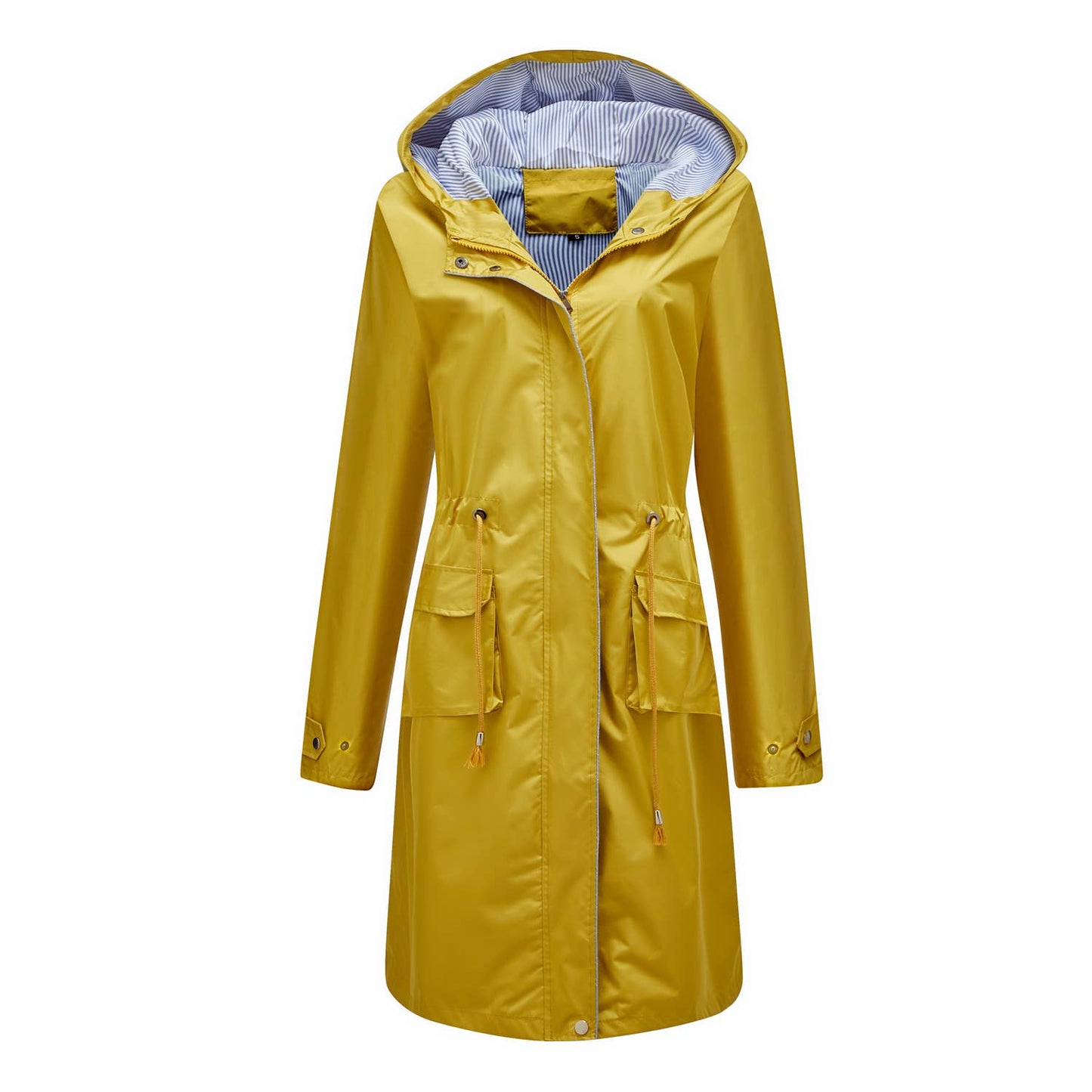 Waterproof hooded long straight trench coat