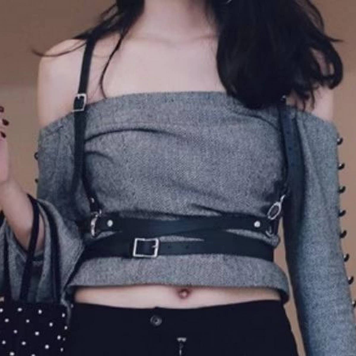 CWABE0978_PUNK STYLE BIB SHIRT SUSPENDERS WAIST BELT